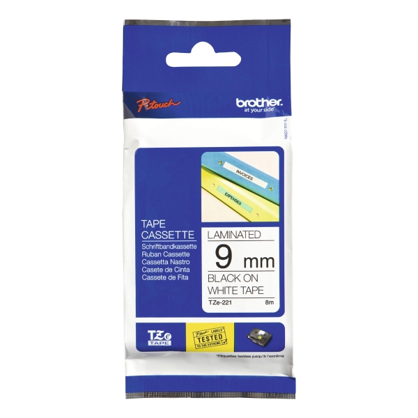 BROTHER P-TOUCH TZ LABELLING TAPE 8M X 9MM - BLACK ON WHITE