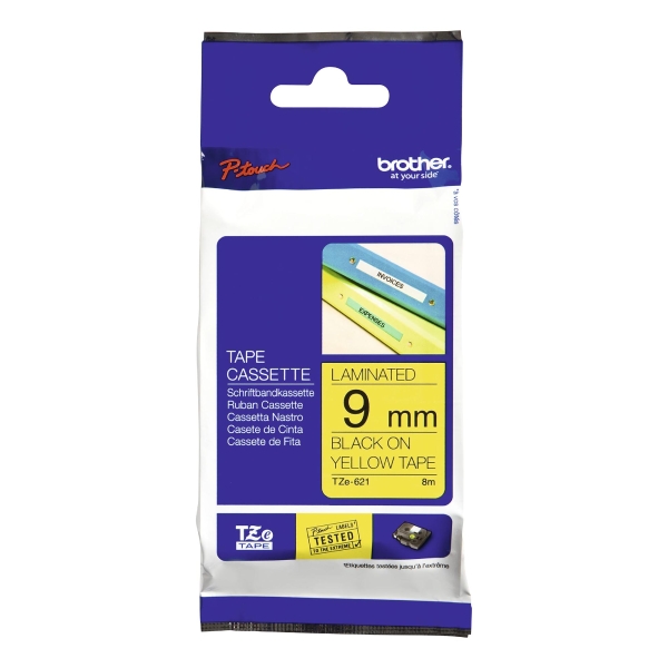 BROTHER P-TOUCH TZ LABELLING TAPE 8M X 9MM - BLACK ON YELLOW