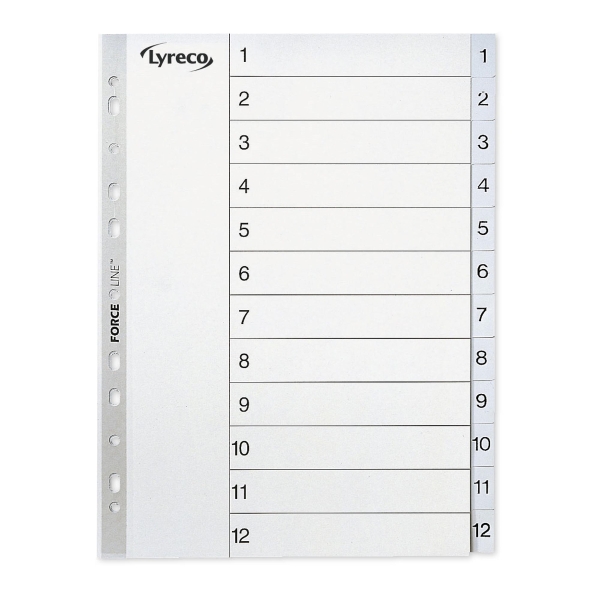 LYRECO POLYPROPYLENE GREY A4 1-12 NUMBERED TABBED INDEX SUBJECT DIVIDERS