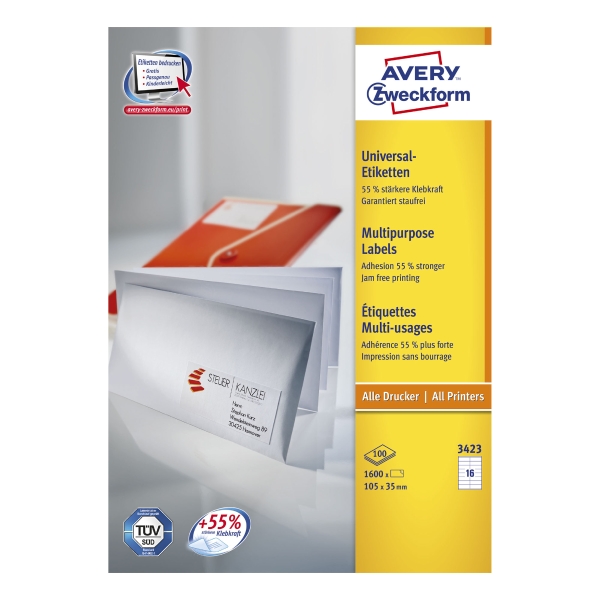 AVERY INKJET/LASER/COPIER LABELS WHITE 3423 - 105 X 35MM - BOX OF 1600