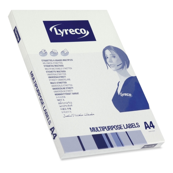 Univerzální etikety Lyreco zaoblené, 63,5 x 33,9 mm, 24 etiket/list