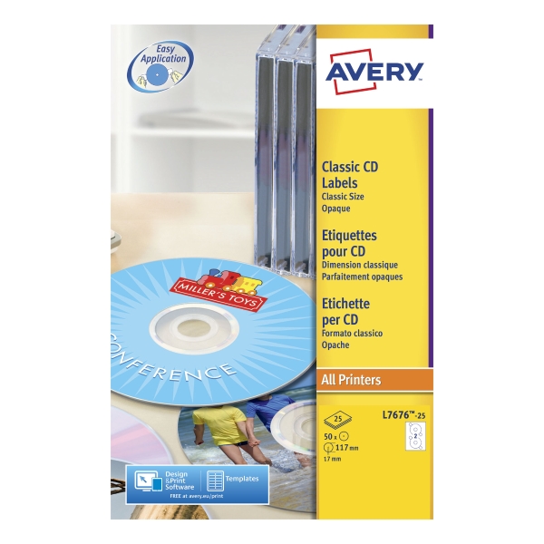 Etiquette CD/DVD Avery - L7676-25 - maxi couvrante - blanche - par 50