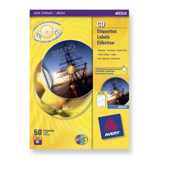 AVERY FULL FACE PHOTO-QUALITY GLOSSY INKJET CD/DVD LABELS C9660  - BOX OF 50