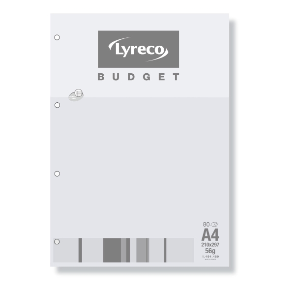 LYRECO BUDGET NOTEPAD HEAD GLUED A4 SQUARED 5X5 4-HOLE PUNCHED 80 SHEETS