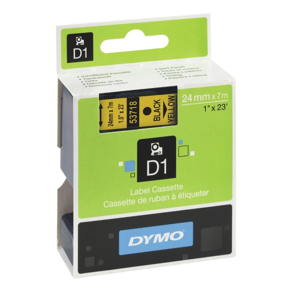 DYMO 24MM BLACK/YELLOW D1 LABELLING TAPES