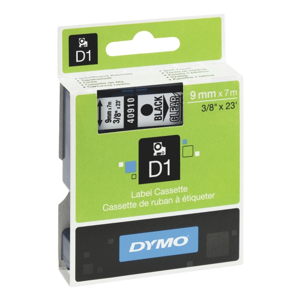 DYMO D1 LABELLING TAPE 7M X 9MM - BLACK ON CLEAR