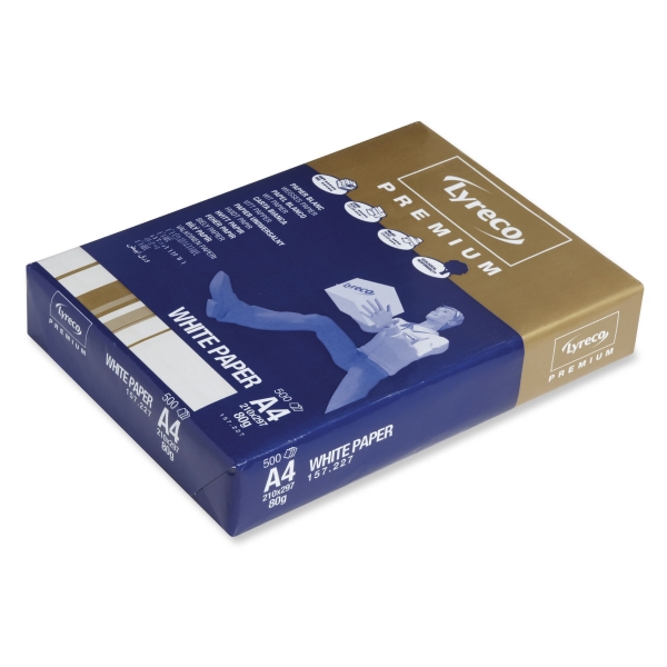 Caixa 5 pacotes 500 folhas papel LYRECO PREMIUM A4 80g/m2 branco