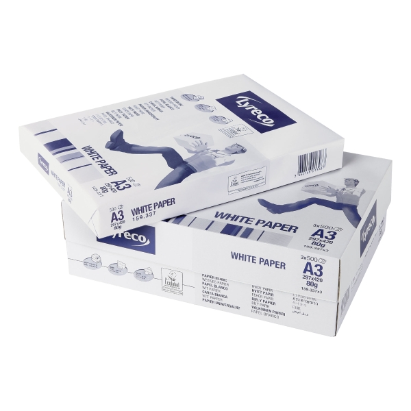 Lyreco White A3 Paper 80Gsm - Box Of 3 Reams (1500 Sheets)