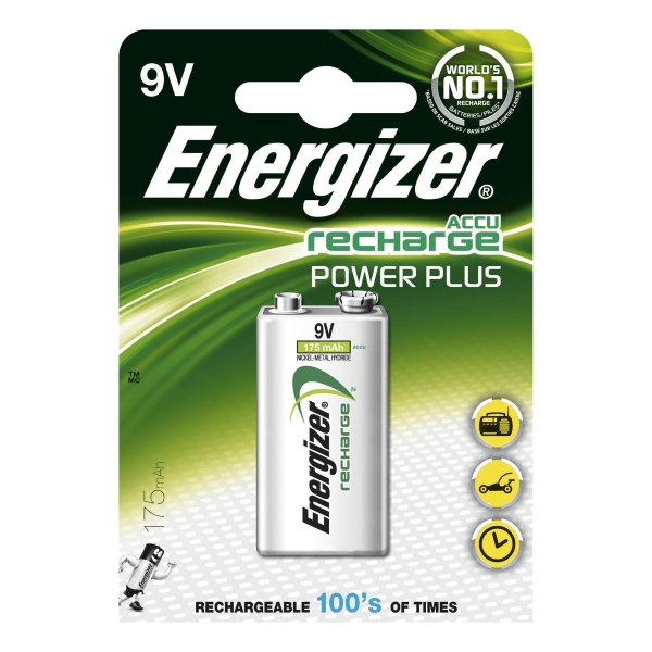 ENERGIZER RECHARGEABLE BATTERY 9V / HR22 - PACK OF 1