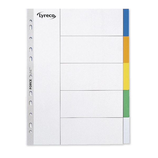 LYRECO POLYPROPYLENE MULTI COLOURED A4 5-PART TABBED INDEX SUBJECT DIVIDERS