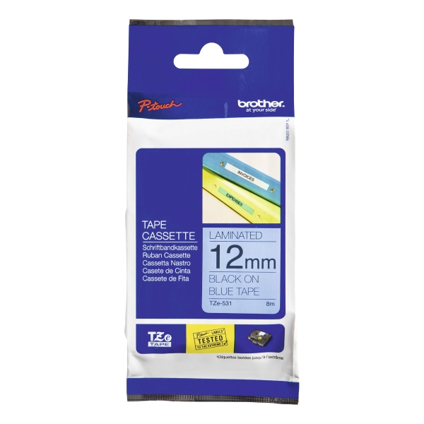 BROTHER P-TOUCH TZ LABELLING TAPE 8M X 12MM - BLACK ON BLUE