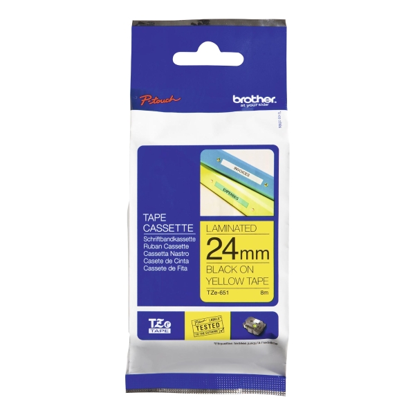 BROTHER P-TOUCH TZ LABELLING TAPE 8M X 24MM - BLACK ON YELLOW