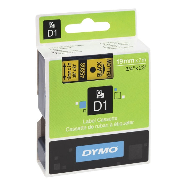 DYMO D1 LABELLING TAPE 7M X 19MM - BLACK ON YELLOW