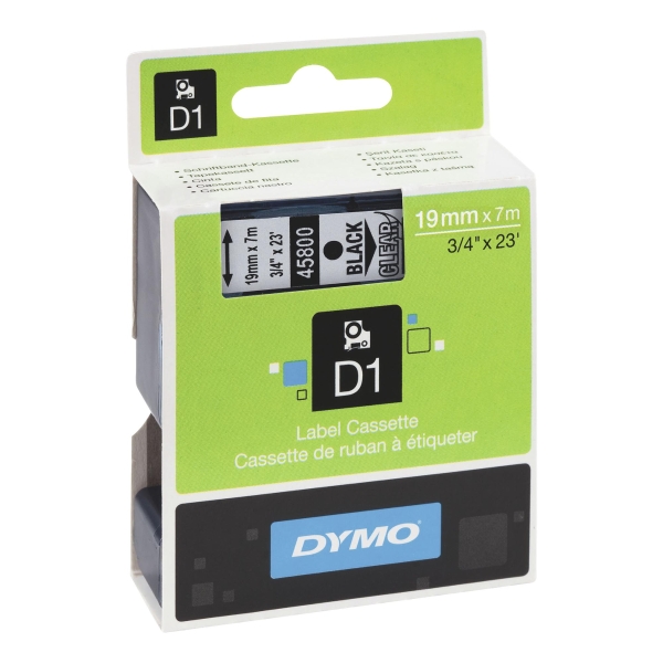 DYMO D1 LABELLING TAPE 7M X 19MM - BLACK ON CLEAR