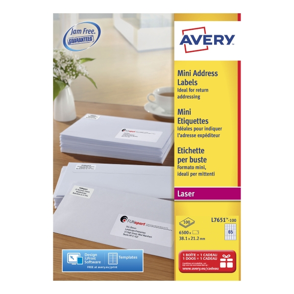 Avery L7651 mini laser labels Jam Free 38,1x21,2mm - box of 6500