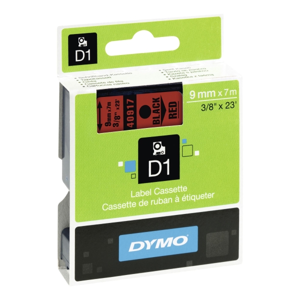 DYMO D1 LABELLING TAPE 7M X 9MM - BLACK ON RED