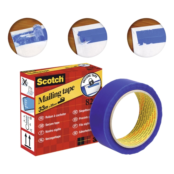 Scotch 820 Adhesive Secure Tape 35mm X 35M - Blue