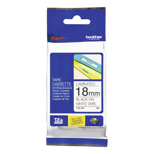 BROTHER P-TOUCH TZ LABELLING TAPE 8M X 18MM - BLACK ON WHITE