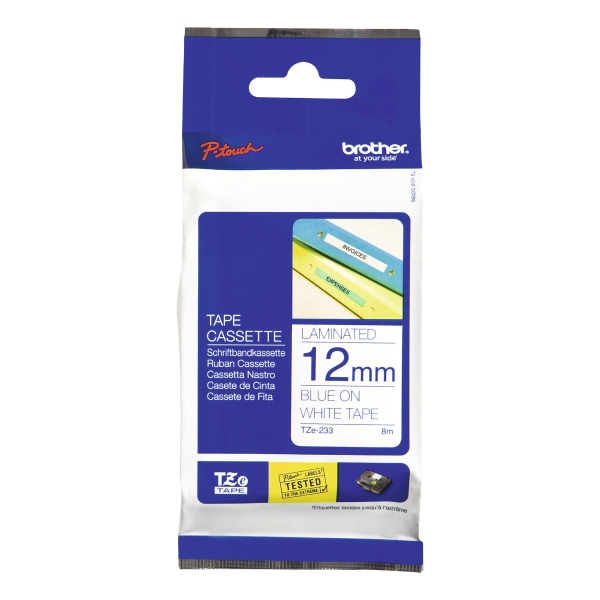 BROTHER P-TOUCH TZ LABELLING TAPE 8M X 12MM - BLUE ON WHITE