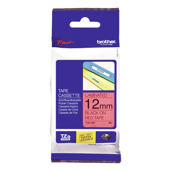 BROTHER P-TOUCH TZ LABELLING TAPE 8M X 12MM - BLACK ON RED