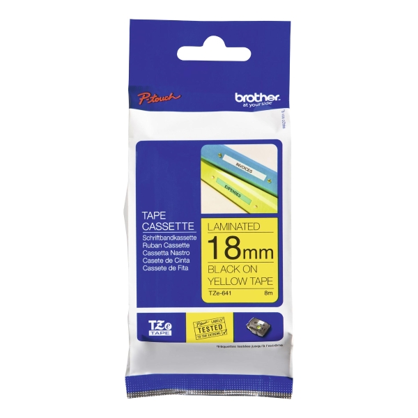 BROTHER P-TOUCH TZ LABELLING TAPE 8M X 18MM - BLACK ON YELLOW