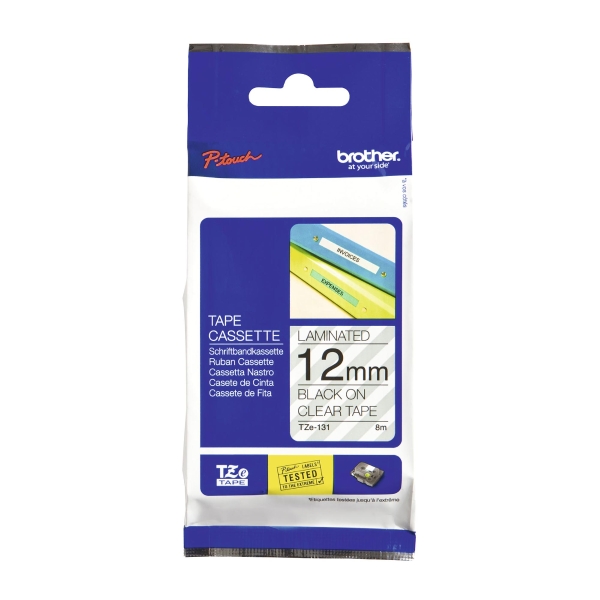 BROTHER P-TOUCH TZ LABELLING TAPE 8M X 12MM - BLACK ON CLEAR