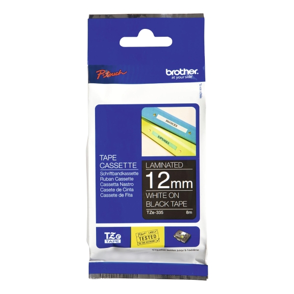 BROTHER P-TOUCH TZ LABELLING TAPE 8M X 12MM - WHITE ON BLACK