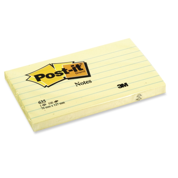 POST-IT CANARY YELLOW NOTES RULED 100 SHEETS 76 X 127MM