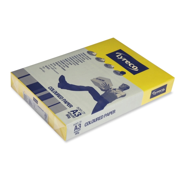 LYRECO INTENSE COLOURED PAPER A3 80G YELLOW - REAM OF 500 SHEETS
