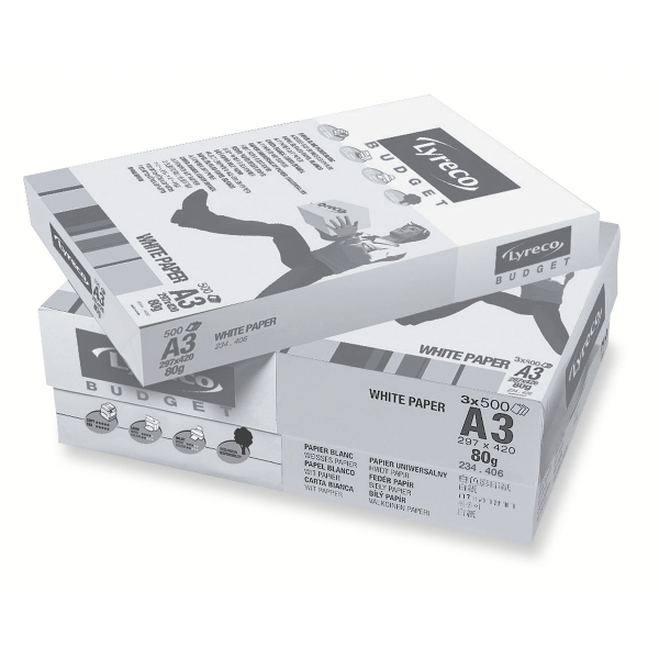 Lyreco Budget white paper A3 80g - 1 box = 3 reams of 500 sheets