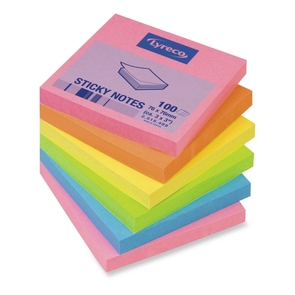 Lyreco Brilliant Sticky Notes 76x76mm 100-Sheets Asst - Pack Of 6