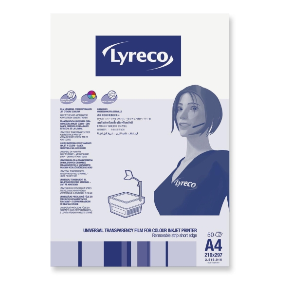LYRECO A4 UNIVERSAL INKJET PRINTER TRANSPARENCY FILM - BOX OF 50 SHEETS