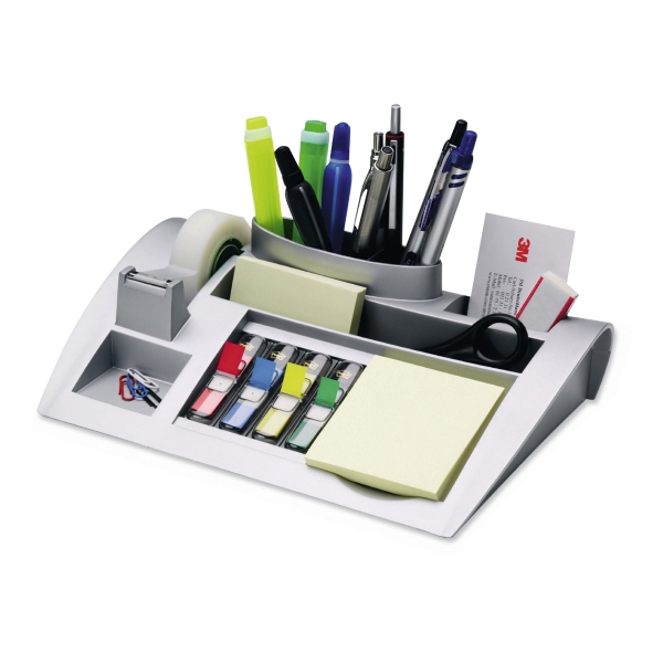 3M SILVER DESKTOP ORGANISER WITH POST-IT NOTES AND INDEXES