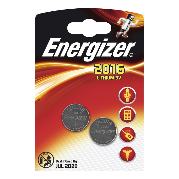 ENERGIZER WATCH BATTERIES CR2016 - PACK OF 2