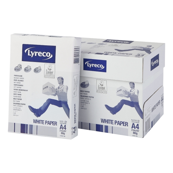 Kopierpapier Lyreco A4, 80 g/m2, 4fach gelocht, Box à 5x500 Blatt