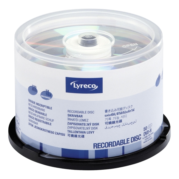 DVD-R Lyreco, 4,7GB, Schreibgeschwindigkeit: 16x, Spindel, 50 Stück