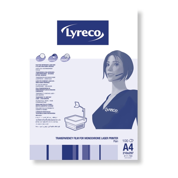Lyreco A4 Plain Laser Printer Transparency Film - Box Of 100 Sheets
