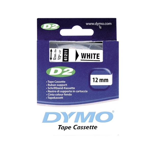 DYMO D2 LABELLING TAPE 10M X 12MM WHITE