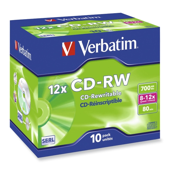 Pack de 10 CD-RW VERBATIM 80' 700 Mb 8x-12x estuche Jewel
