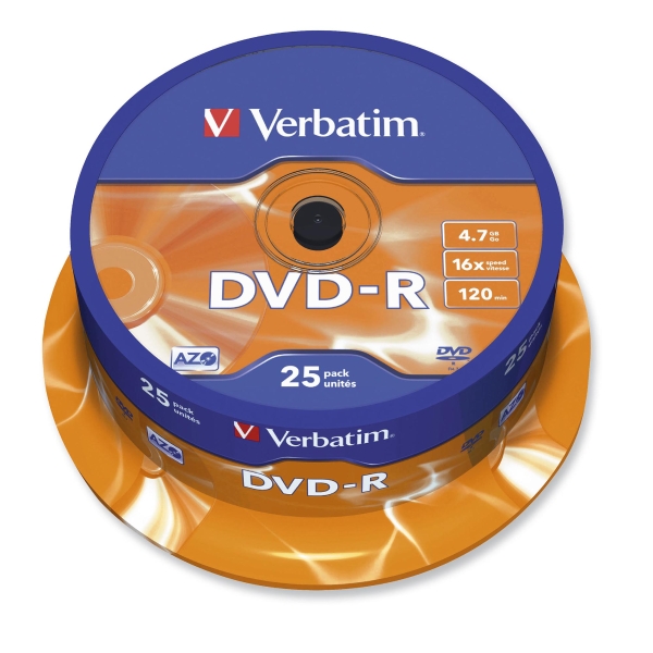 VERBATIM DVD-R 4.7GB 120MIN SPINDLE OF 25