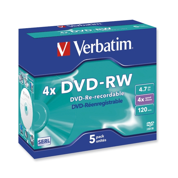 BOITE DE 5 DVD-RW VERBATIM 4.7 GO 4X 43285