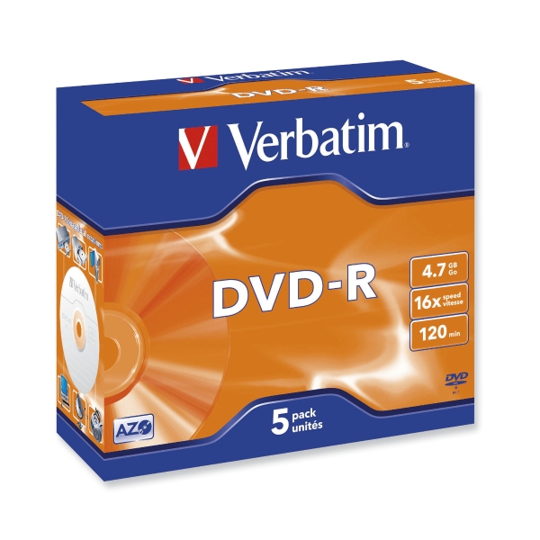 VERBATIM DVD-R 4.7GB 16X - PACK OF 5