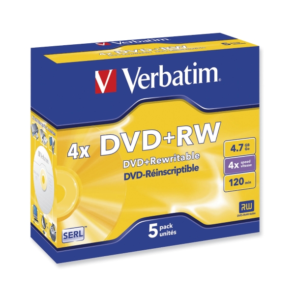 VERBATIM DVD+RW 4.7GB 4X - PACK OF 5