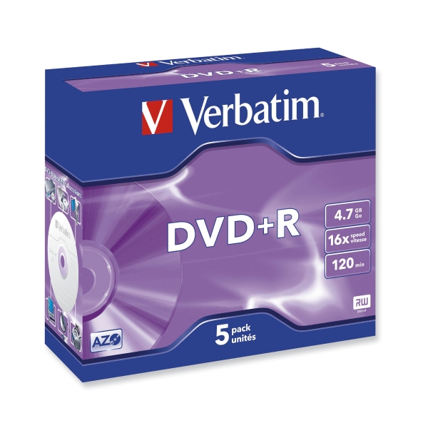 VERBATIM DVD+R 4.7GB 16X - PACK OF 5