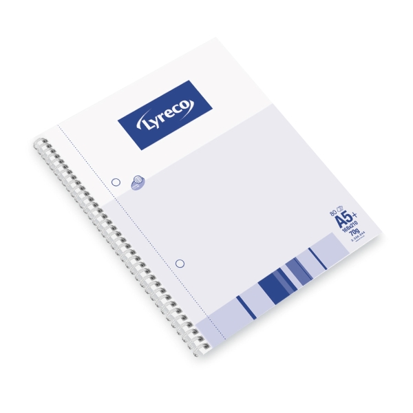 Caderno Lyreco 80 folhas formato A5+ micro perfuração quadriculado cor branco