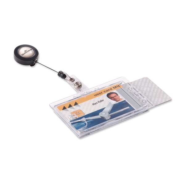 Durable Dual Security Pass Holder with Badge Reel - 54x85mm Transparent -Pack 10