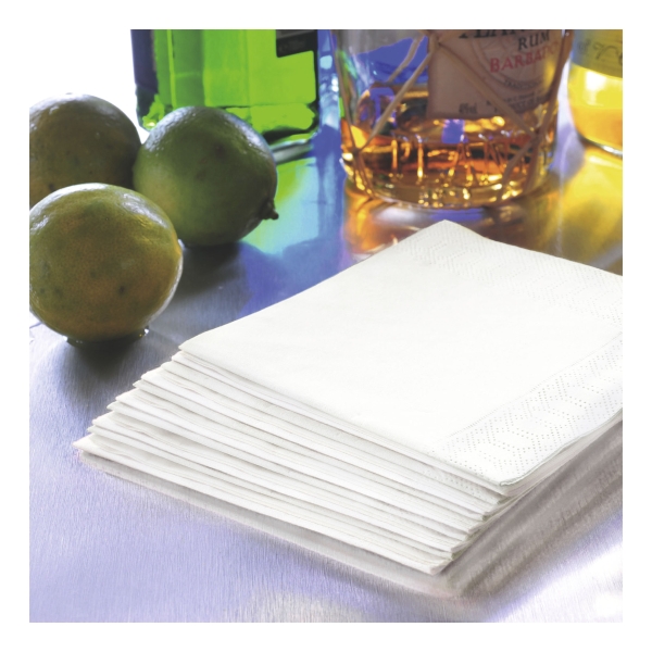 Serviette de table Duni en ouate - 2 plis - 24 x 24 cm - blanche - paquet de 300