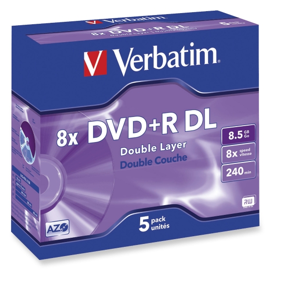 VERBATIM DVD+R DOUBLE LAYER 8.5GB 8X - PACK OF 5