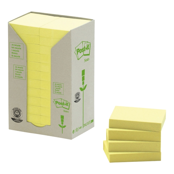 Post-It Recycled Notes Tower of 24 Pads Yellow 38X51mm