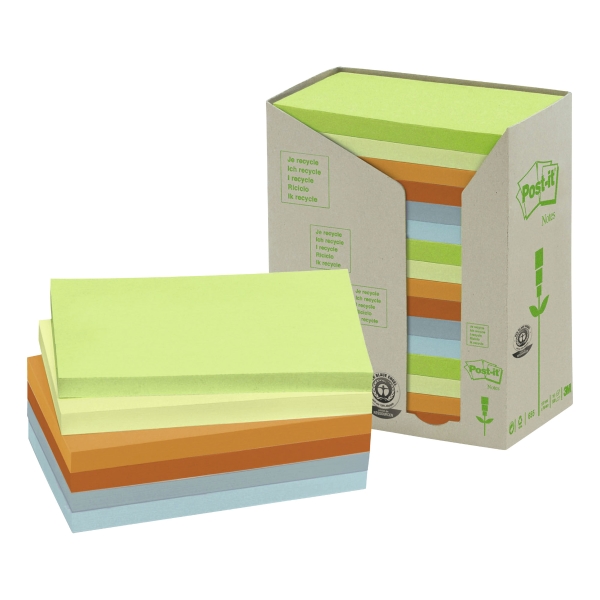 Post-It Recycled Notes Tower of 16 Pads Pastel Colours 76X127mm